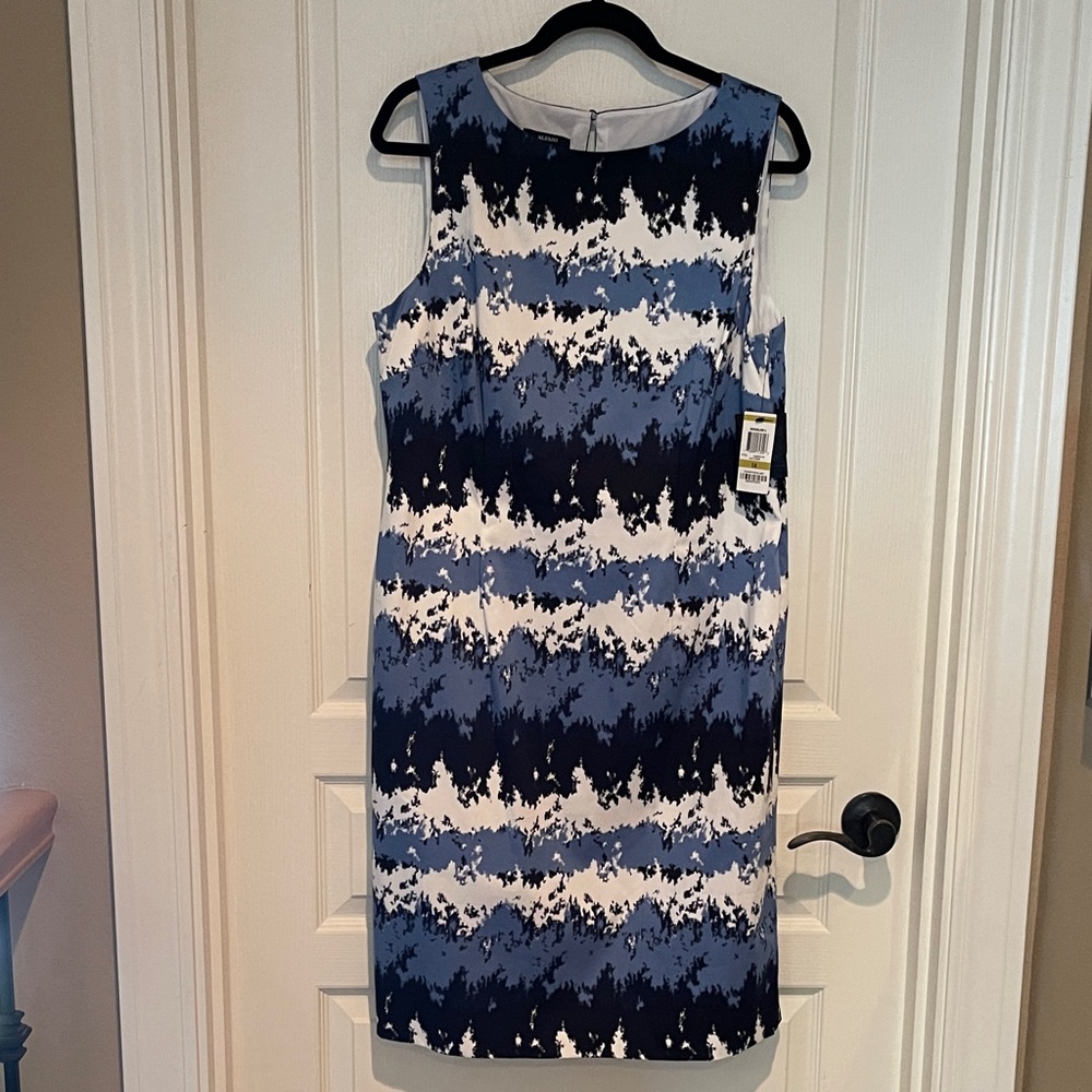 Alfani Navy and White Patterned Midi Dress
